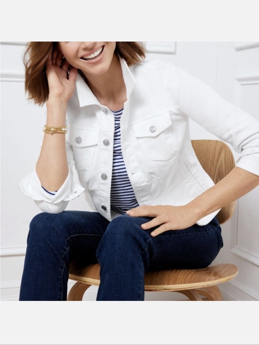 Women's TALBOT'S White Stretch Denim Jacket - Classic